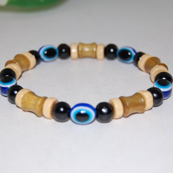 Evil Eye Bracelet,Evil Eye Wood Bracelet,Fatima Bracelet,Good Luck Bracelet - Picture 2 of 2